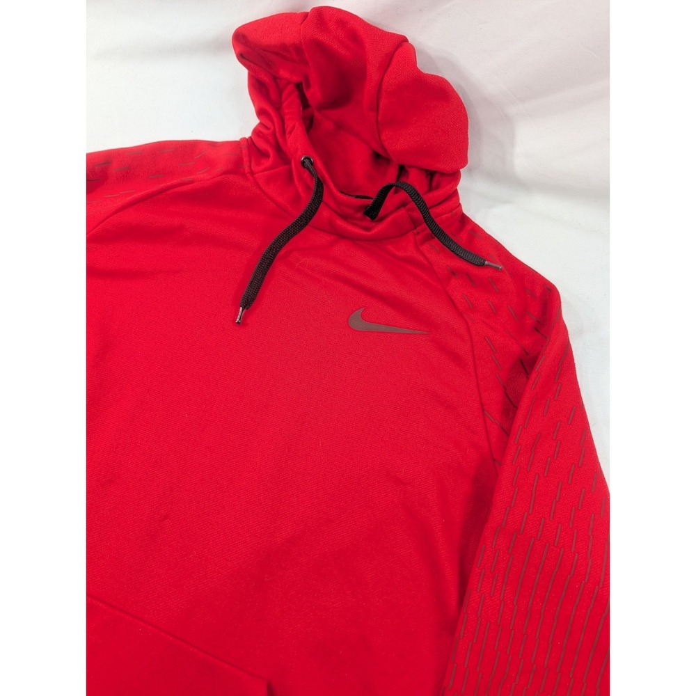 Nike Hoodie Mens Large Red Fleece Dri Fit Raglan Sleeve Athleisure *Read